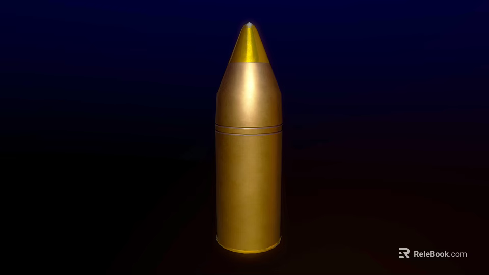 Golden Metal Bullet With Conical Tip On Dark Background 3d model 