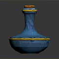 Decorative Blue Glass Bottle With Orange Lid And Golden Trim For Home Use