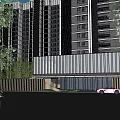 Modern Urban Commercial Complex with High Rise Buildings Central Plaza Green Spaces and Water Features