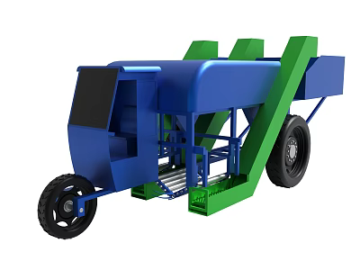 Blue And Green Three Wheel Transport Machine With Conveyor And Wheels 3d model