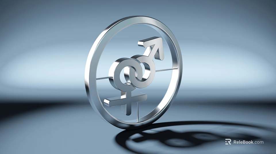 Modern Silver Circular Frame Wall Decor With Intertwined Male And Female Symbols 3d model 