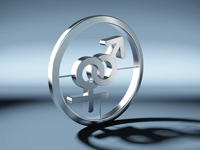 Modern Silver Circular Frame Wall Decor With Intertwined Male And Female Symbols 3d model