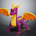 Cartoon 3D Dragon Character With Purple Body Yellow Wings And Horns