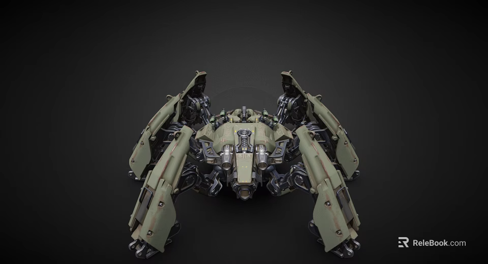 Green Multi Legged Smart Machine With Detailed Mechanical Structure 3D Rendered Against Black Background 3d model