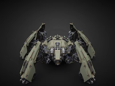 Green Multi Legged Smart Machine With Detailed Mechanical Structure 3D Rendered Against Black Background 3d model