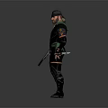 Male Game Movie Character In Green And Black Tactical Outfit With Beard And Gun