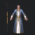 Elven Male Wizard In Blue Robe With Golden Belt And Magic Staff
