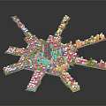 Radial Urban Architectural Model With Dense White Buildings And Green Areas