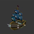 3D Pirate Ship Water Vehicle With Blue Sails Brown Hull And Skull Symbols