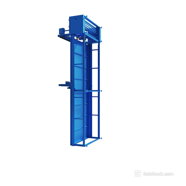Blue Vertical Industrial Mechanical Device With Frame Structure And Ladder 3d model