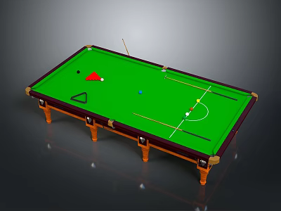 Professional Billiard Table With Green Felt Surface Balls Cues And Triangle Rack 3d model