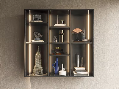 Modern Display Cabinet With Lighting And Shelves Showcasing Decor Sculptures Vases And Books 3d model