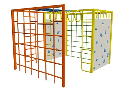 Kids Outdoor Play Equipment With Climbing Frame Rock Wall Rings And Netting 3d model