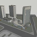Three Modern High Rise Residential Buildings With Connected Structures And Roads 3d model