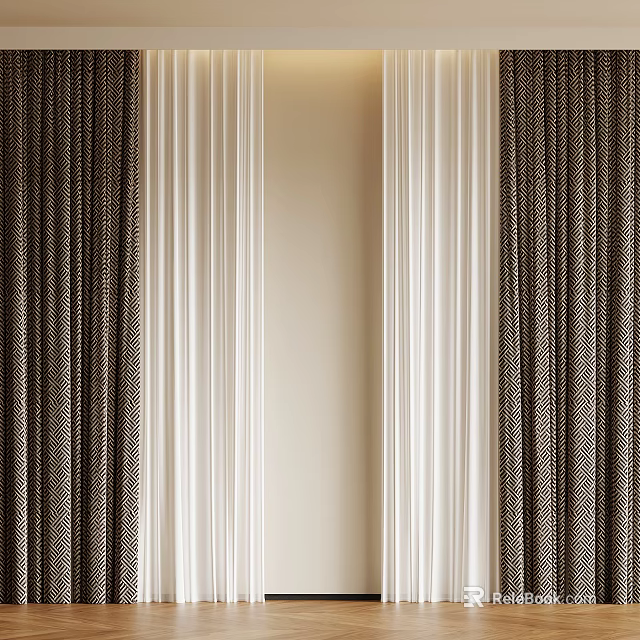 Elegant Brown And White Textured Curtains For Modern Home Window Decor 3d model 