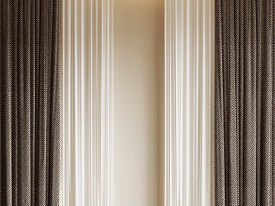 Elegant Brown And White Textured Curtains For Modern Home Window Decor 3d model