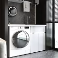 Home Balcony Interior With Washing Machine Sink White Cabinet Black Wall And Blinds