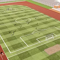 Soccer Field With Red Athletic Track Green Grass And White Line Markings