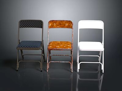 Modern Folding Chairs With Black Orange White Colors And Metal Frames 3d model