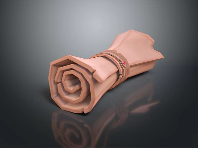 Rolled Up Brown Leather Scroll With Decorative Red Strap And Textured Surface Details 3d model