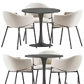 Modern Minimalist Table and Chair Set with Beige Upholstered Chairs and Round Dark Table Top