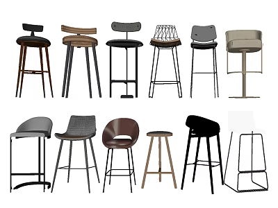 Various Modern Bar Stools With Stylish Designs And Different Materials For Home Bar 3d model