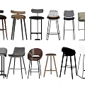 Various Modern Bar Stools With Stylish Designs And Different Materials For Home Bar 3d model