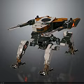 Futuristic Quadruped Mech Character With Turrets Orange Green White Armor Plating