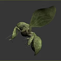 3D Rendered Green Fantasy Creature With Leaf Like Wings And Insect Features