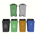 Public Facilities Colorful Waste Sorting Trash Bins With Different Signs 3d model