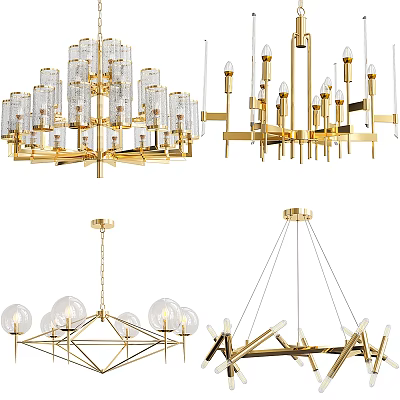 Modern Chandeliers with Golden Frames Glass Shades and Various Design Styles 3d model