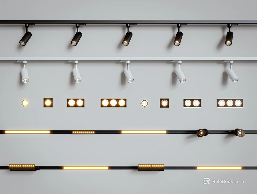 Modern Downlights and Spotlights Black White Track Mounted Home Lighting Fixtures 3d model 