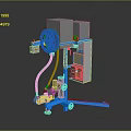 Industrial Mobile Mechanical Equipment With Blue Frame Circular Component And Storage Drawers