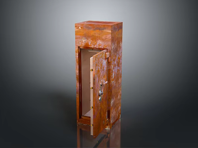 Brown Metal Safe With Open Door And Textured Surface Standing On Reflective Floor 3d model