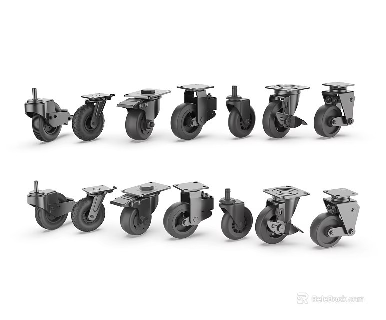 Various Black Caster Tires with Different Structural Designs for Furniture and Equipment Use 3d model 