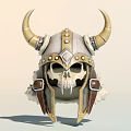 Viking Inspired Horned Helmet Featuring Skull Design Metal Rivets And Leather Straps