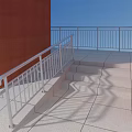 Metal Railing on Terrace Steps With Orange Walls Light Tiles And Blue Sky