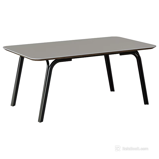 Modern Minimalist Dining Table With Grey Tabletop And Black Legs Design 3d model
