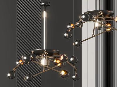 Modern Contemporary Chandelier With Metallic Frame And Spherical Illuminated Glass Balls 3d model