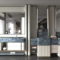 Elegant Modern Washbasin Vanity With Marble Countertop Mirrored Cabinets And Lighting