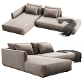 Comfortable Beige Sectional Sofa with Soft Pillows and Cozy Throw Blanket