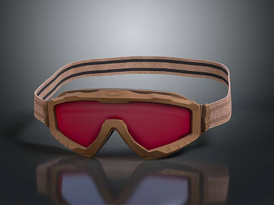 Protective Goggles As Daily Necessities With Red Lenses And Brown Frame Straps 3d model