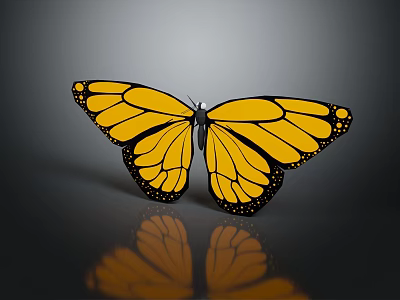 Yellow Butterfly With Black Spots On Spread Wings And Reflection On Gray Background 3d model