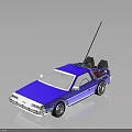 Classic Blue Two Door Car With Roof Mounted Antenna And Retro Styled Equipment