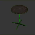 Round Wooden Functional Table With Dark Brown Surface And Cross Leg Design