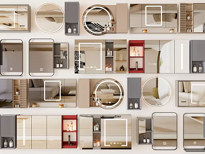 Various Stylish Mirror Designs For Bathroom Bedroom With Cabinets And Lighting 3d model