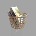 Wicker Storage Basket Holding Stack of Books for Home Organization and Decor