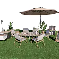 Outdoor Garden Dining Table And Chairs Set With Umbrella Plants And Chalkboard