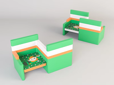 Green And White Two-Seater Sofa With Cute Cartoon Character Stylish Design 3d model