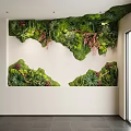Lush Indoor Landscape Wall With Green Moss Ferns And Decorative Plants